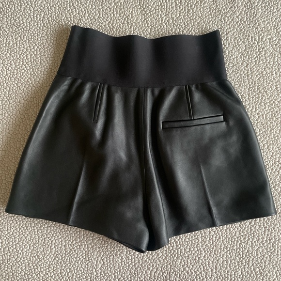 Alexander Wang Black Lambskin Leather Shorts Logo Waistband Side Zip Size 6 - Picture 6 of 12